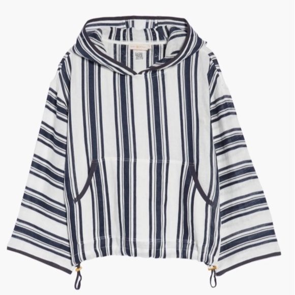 Tory Burch Tops - NEW Tory Burch Awning Stripe Linen Hoodie  – Size XS